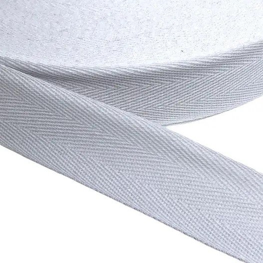 Cadarço sarjado algodão 15 mm Branco Editex – rolo com 50 metros